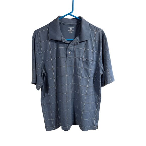 George Mens Blue Windowpane Polo Shirt Size M Cotton & Polyester Blend - Picture 2 of 4
